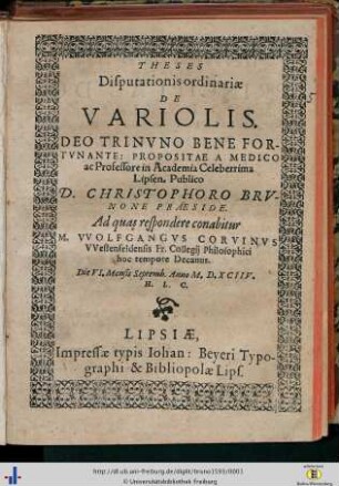 Theses Disputationis ordinariae De Variolis