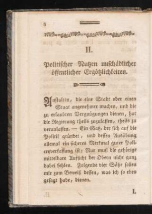 II. Politischer Nutzen unschädlicher öffentlicher Ergötzlichkeiten