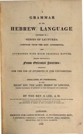 A grammar of the Hebrew language