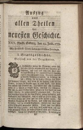 XXIX. Nachl. Coburg, den 19. Julii. 1755.