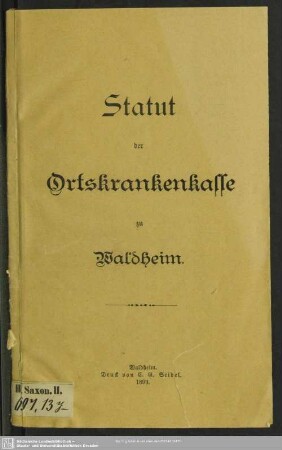 Nachtr. 5: Statut der Ortskrankenkasse zu Waldheim