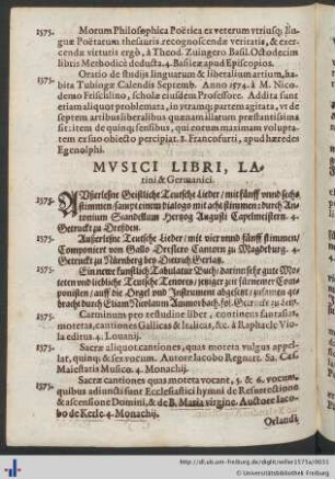Mvsici Libri, Latini & Germanici.