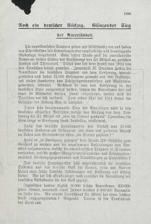 Noch ein deutscher Rückzug. Glänzender Sieg der Amerikaner.