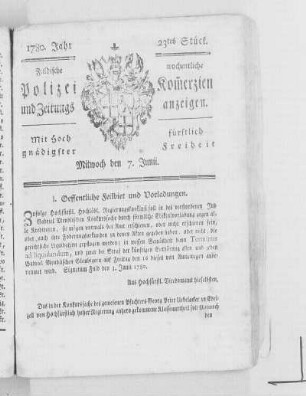 23tes Stück.; Ausgabe vom 7. Juni 1780