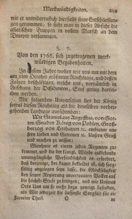 §. 7. Von den 1766. sich zugetragenen merkwürdigen Begebenheiten.