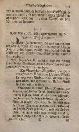 §. 7. Von den 1766. sich zugetragenen merkwürdigen Begebenheiten.
