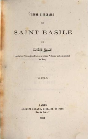 Étude littéraire sur Saint Basile : [St. Basilius]
