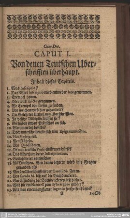 Caput I, Von denen Teutschen Uberschrifften überhaupt