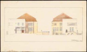 Landhaus »Der Rosenhof« für K. W. Schneider, Berlin-Lankwitz: Vorderansicht Rückansicht