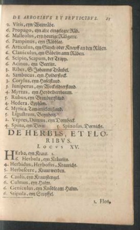 De Herbis, Et Floribus. Locus XV.