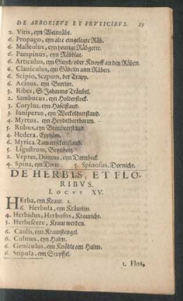 De Herbis, Et Floribus. Locus XV.