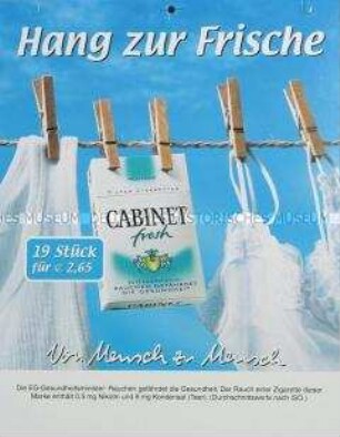 Werbeschild (doppelseitig) für "Cabinet fresh"-Zigaretten
