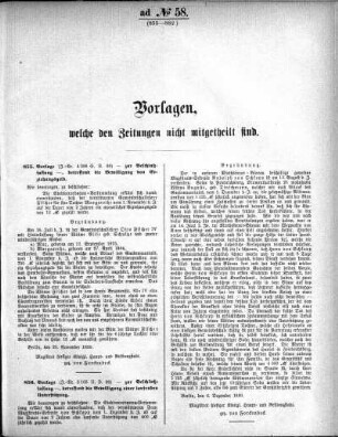 Anlage: ad No.58 (855-882.), Vorlagen, welche den Zeitungen nicht mitgeteilt sind