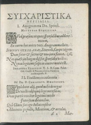 Syncharistika Nuptialia.