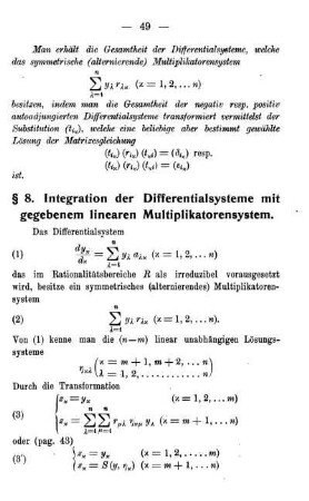 § 8. Integration der Differentialsysteme mit gegebenem linearen Multiplikatorensystem.