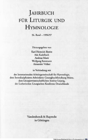 Jahrbuch für Liturgik und Hymnologie, 36. 1996/97