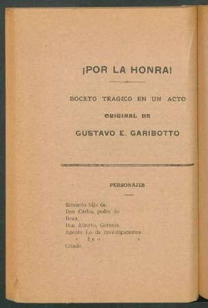 ¡Por la honra! : Boceto trágico en un acto