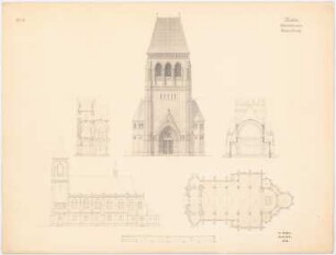 Kirche: Ansichten, Grundriss, Schnitte