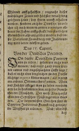 Das IV. Capitel. Von der Deutschen Poeterey.