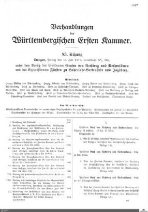 83. Sitzung, Stuttgart, 15.7.1910