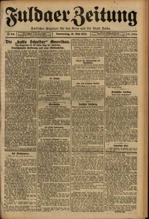 Erste Ausgabe vom Donnerstag, den 18. Mai 1922.