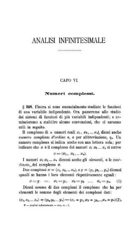 Capo VI. Numeri complessi.