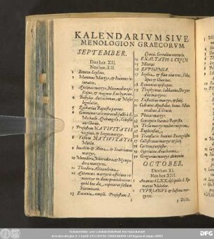 Kalendarium Sive Menologion Graecorum.