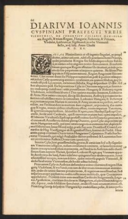 Diarium Ioannis Cuspiniani Praefecti Urbis Viennensis ...