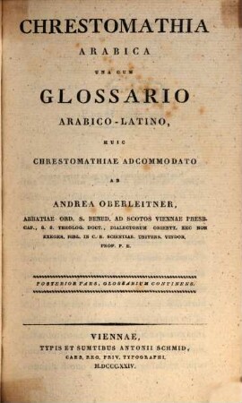 Chrestomathia Arabica una cum Glossario Arabico-Latino. 2, Glossarium continens