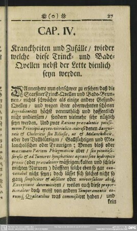Cap. IV. Kranckheiten und Zufälle, wieder welche diese Trinck- und Bade-Quellen nebst der Lette dienlich seyn werden