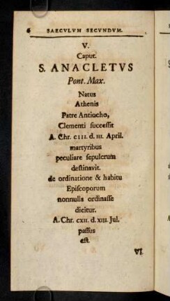 6-16, Saeculum Secundum (V - XV)
