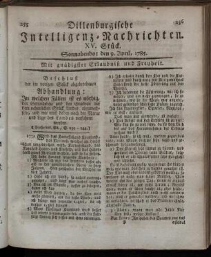 XV. Stück. Sonnabends: den 9. April, 1785.