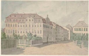 Blick nach Norden in die Seestraße am ehemaligen Seetor, links das Saulsche Haus (Kaufmann Schuberts, später Ministerium des Innern) in Dresden