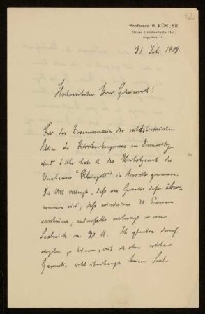Brief von Bernhard Kübler an Otto von Gierke, Groß-Lichterfelde, 31.7.1908
