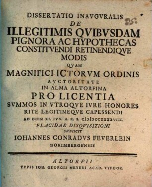 Dissertatio inavgvralis de illegitimis qvibvsdam pignora ac hypothecas constitvendi retinendiqve modis