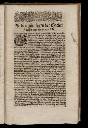 An den günstigen der Edelen Kriegs-Kunst liebhabenden Leser