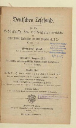 Teil 2, [Schülerband]: Lesebuch für das erste Kindesalter : für die Bedürfnisse des Volksschulunterrichts in entsprechender Stufenfolge und drei Ausgaben (A. B. C.)