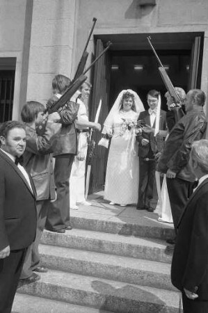 Hochzeit der Mitglieder des Schützenclubs Mühlburg e.V. Rainer Niemeyer und Ingeborg geb. Schmitt in der Markuskirche