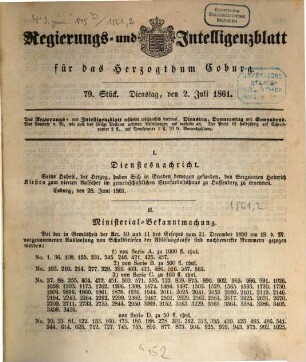 Regierungs- und Intelligenzblatt für das Herzogtum Coburg. 1861,[2] = Juli - Dez.