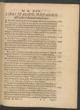 Libri Italico, Hispanico & Gallico idiomate conscripti.
