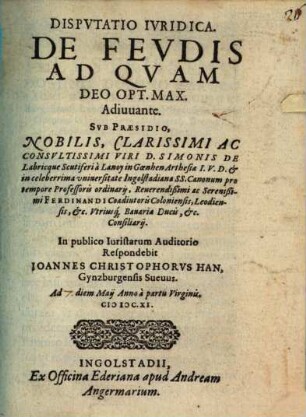 Dispvtatio Ivridica. De Fevdis