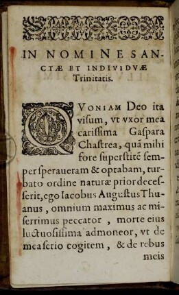 In Nomine Sanctæ Et Individuæ Trinitatis.