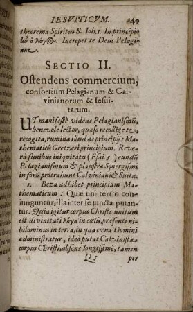 Sectio II. Ostendens commercium, consortium Pelagianum & Calvinianorum & Iesuitarum.