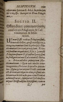 Sectio II. Ostendens commercium, consortium Pelagianum & Calvinianorum & Iesuitarum.