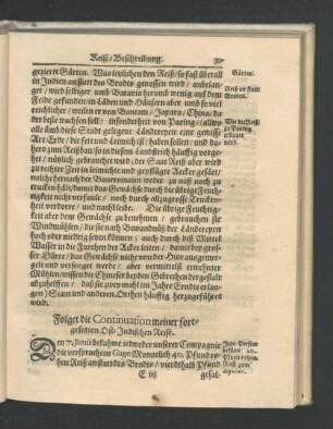 Folget die Continuation meiner fort-gesetzten Ost-Indischen Reise.