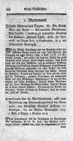 Anmerkungen über die Markscheidekunst, nebst einer Abhandlung von Höhenmessungen durch das Barometer.