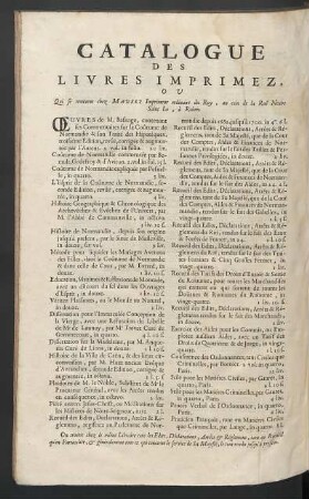 Catalogue des livres imprimez.