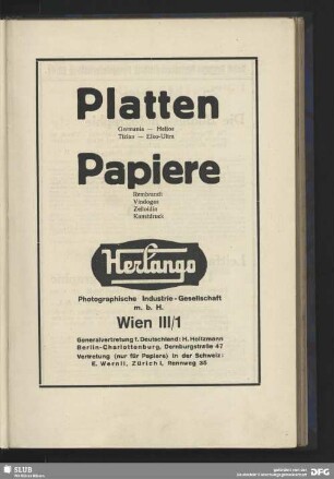Werbung: Platten, Papiere, Photographische Industrie-Gesellschaft Wien