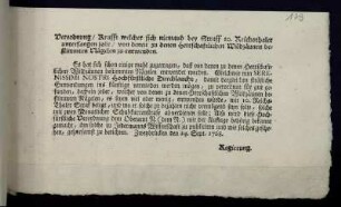 Verordnung, Krafft welcher sich niemand bey Straff 10. Reichsthaler unterfangen solle, von denen zu denen Herrschaftlichen Wildzäunen bestimmten Nägelen zu entwenden : Zweybrücken den 24. Sept. 1768.