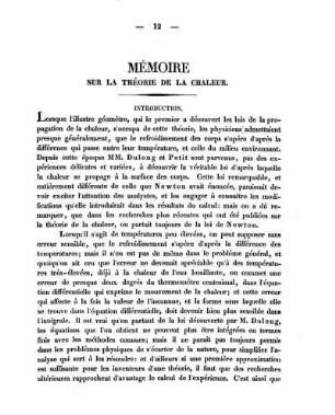 Mémoire Sur La Théotie De La Chaleur.